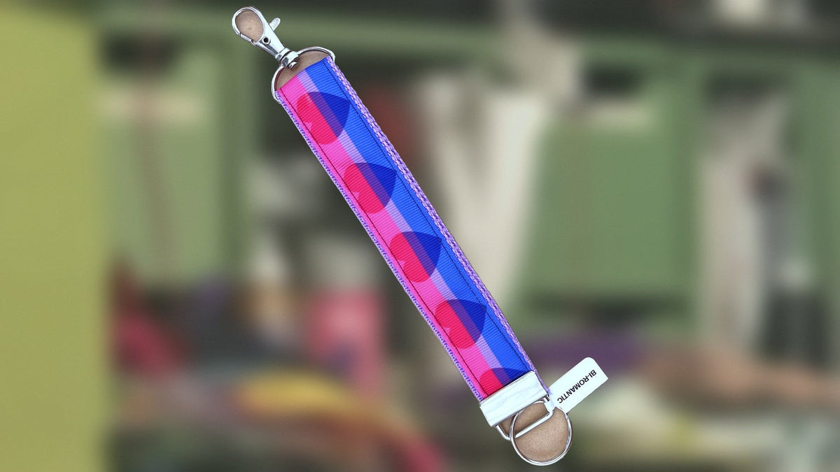 Biromantic pride ribbon key fob with a silver clasp, handmade in Louisville, KY