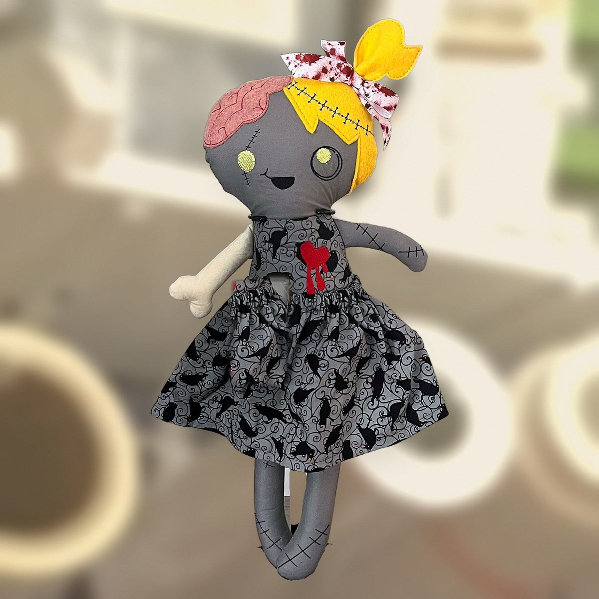 Zelda Zombie Doll, in another dress, handmade by Fabri-K-Tions in Louisville, KY