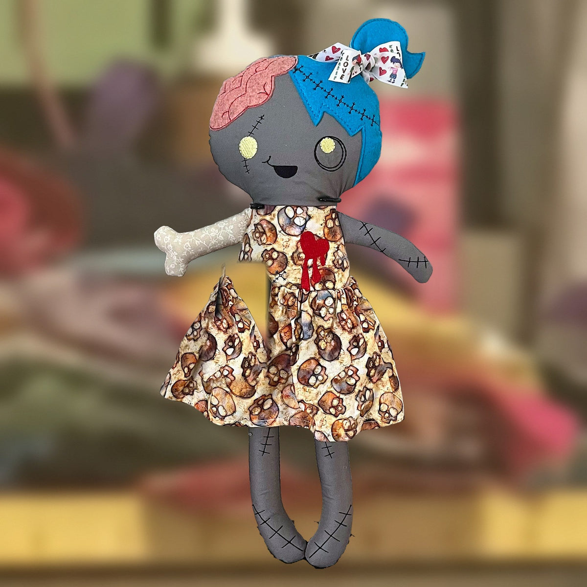 Zelda Zombie Doll, in another dress, handmade by Fabri-K-Tions in Louisville, KY