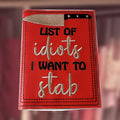 List of Idiots Notebook cover, an A6 notebook cover with notebook and pen, handmade in Louisville, KY
