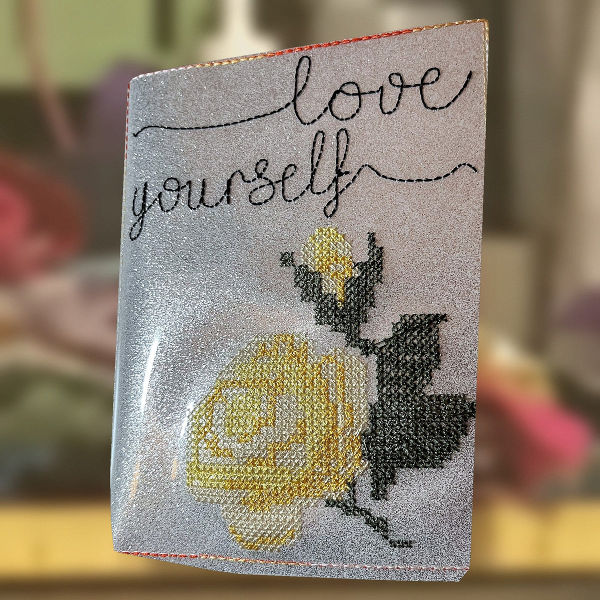 Love Yourself Notebook cover, an A6 notebook cover with notebook and pen, handmade in Louisville, KY