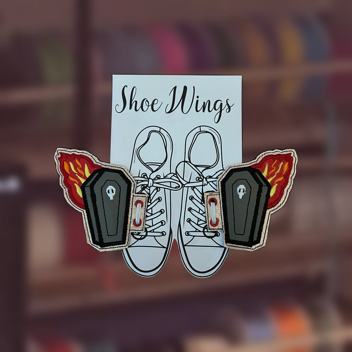 Casket Shoe Wings, embroidered shoe charms for sneakers, handmade in Louisville, KY