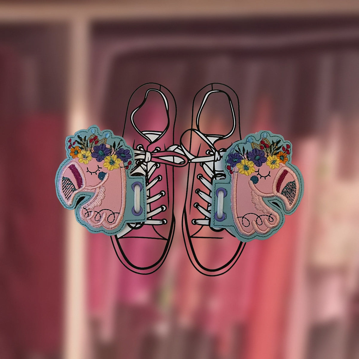 Flamingo Shoe Wings, embroidered shoe charms for sneakers, handmade in Louisville, KY
