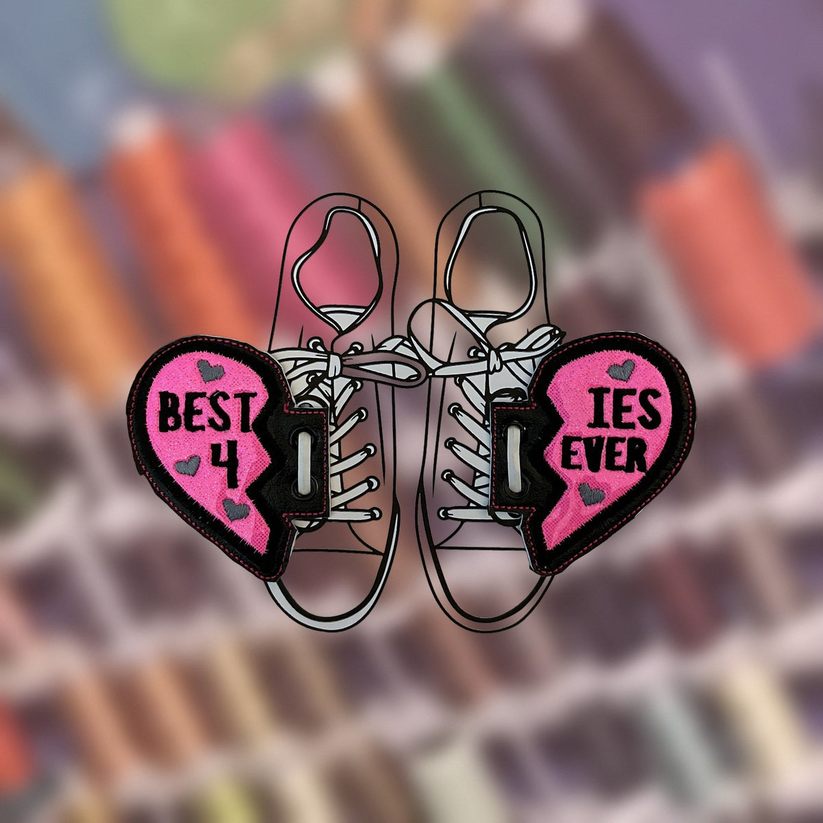Besties 4-Ever Shoe Wings, embroidered shoe charms for sneakers, handmade in Louisville, KY
