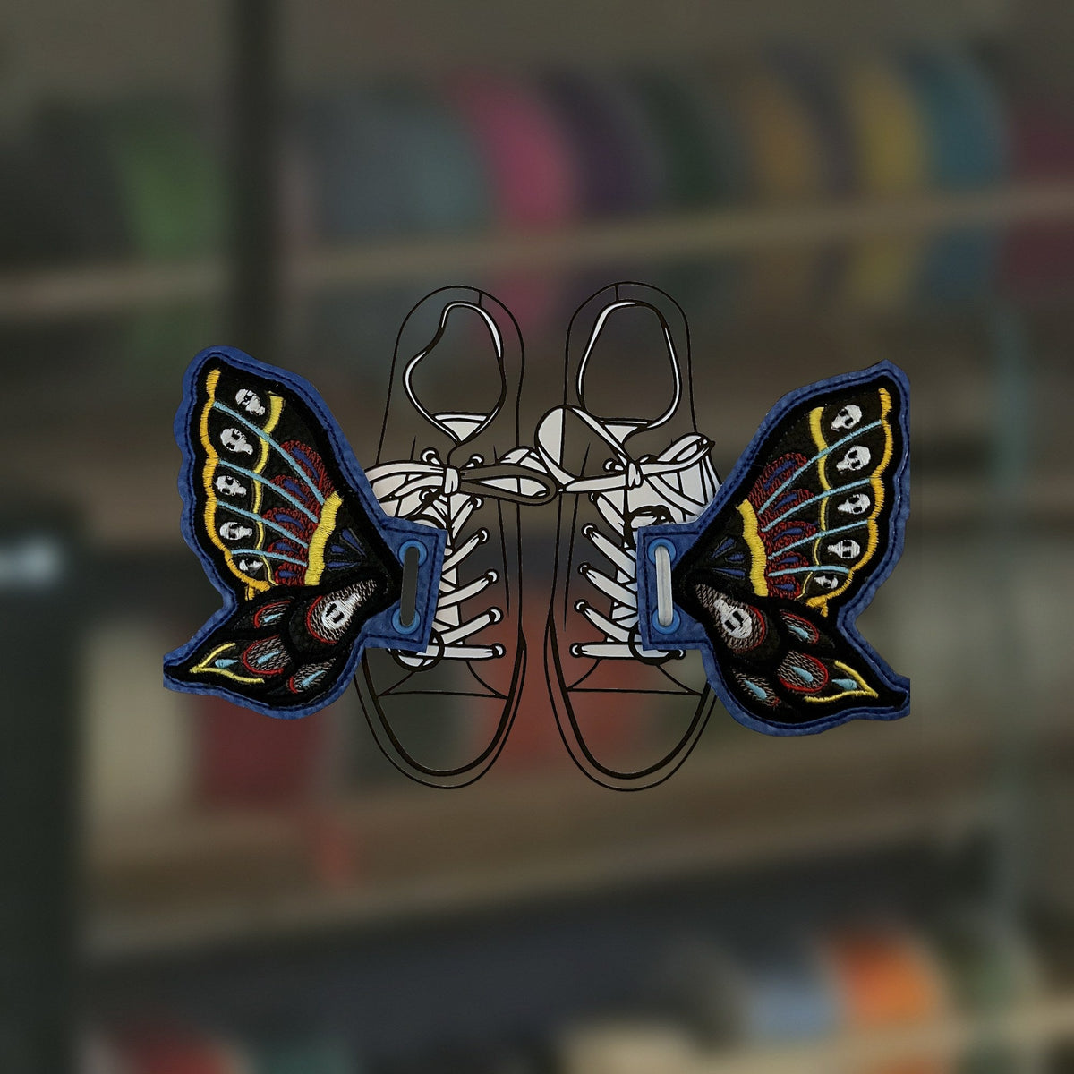 Skull Butterfly Shoe Wings, embroidered shoe charms for sneakers, handmade in Louisville, KY