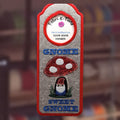 Gnome Sweet Gnome Door Knob Hanger, an embroidered fabric door hanger, handmade in Louisville, KY