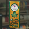 Happy St. Patrick's Day Door Knob Hanger, an embroidered fabric door hanger, handmade in Louisville, KY