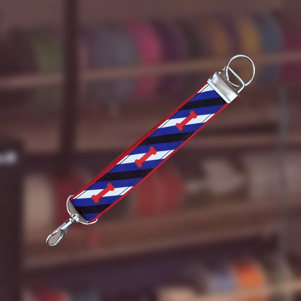 Puppy Pride wristlet keychain in pride flag colors, handmade in Louisville, KY