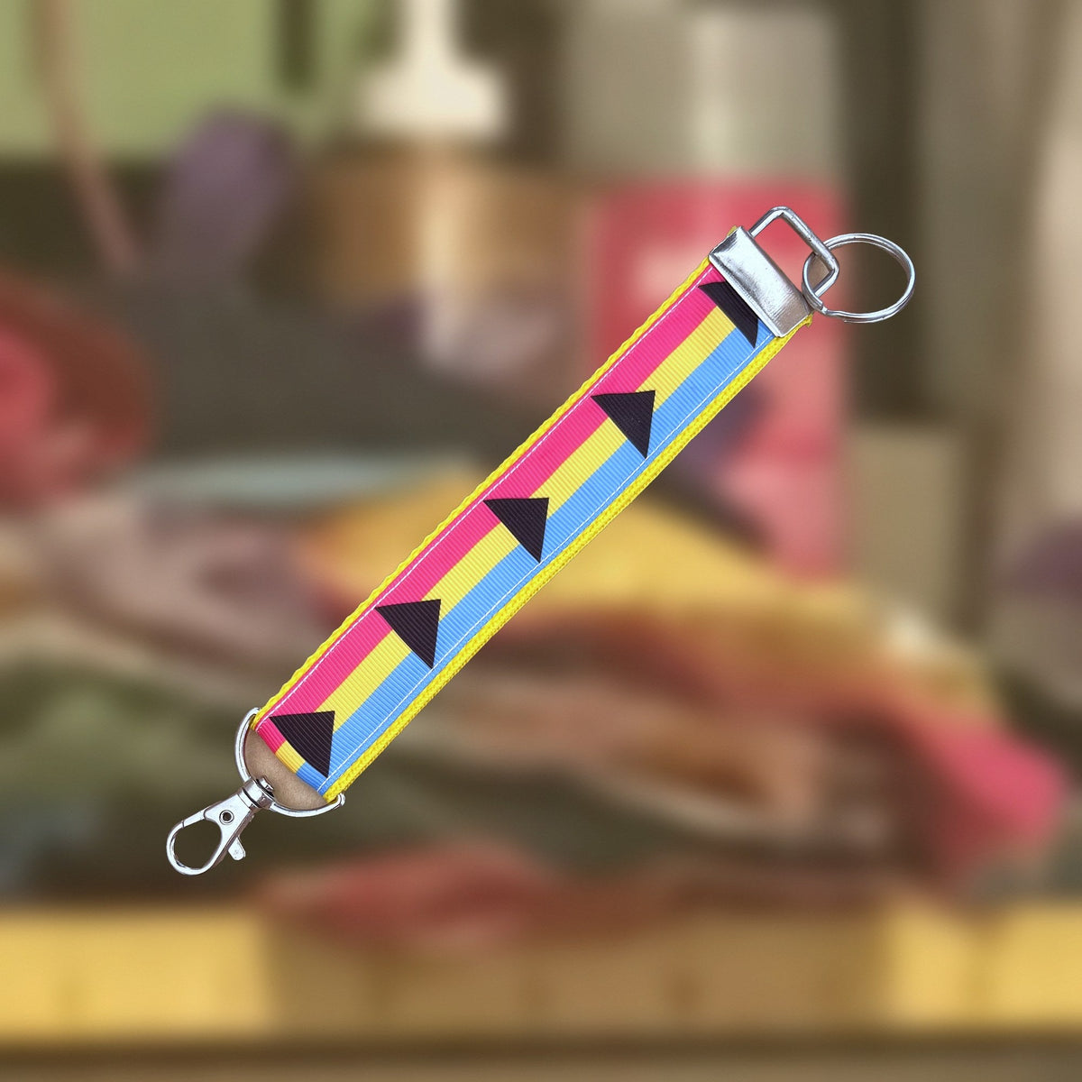 Demipansexual Pride wristlet keychain in pride flag colors, handmade in Louisville, KY