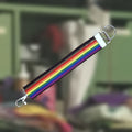 Rainbow Pride ribbon key fob with a silver clasp and key ring, handmade in Louisville, KY