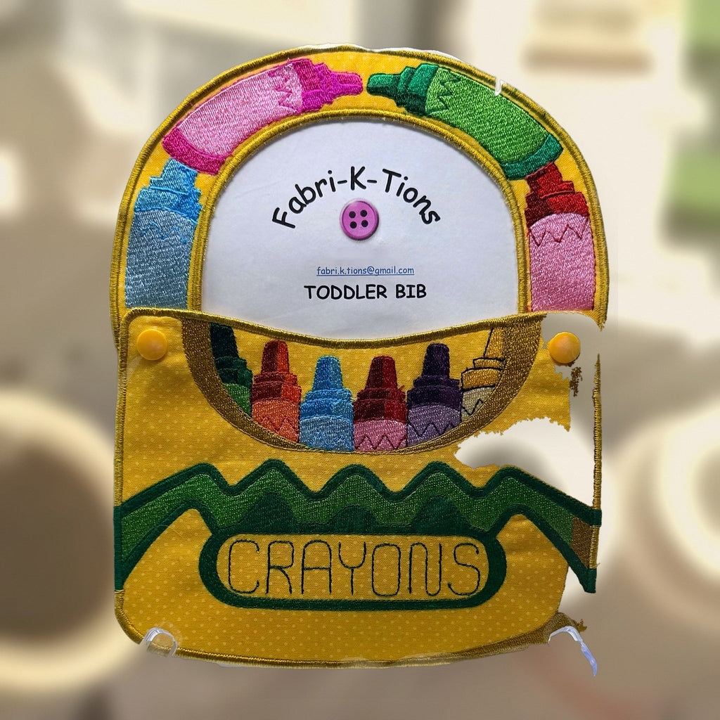 Toddler Bibs - Series 1, crayons design, handmade by Fabri-K-Tions in Louisville, KY