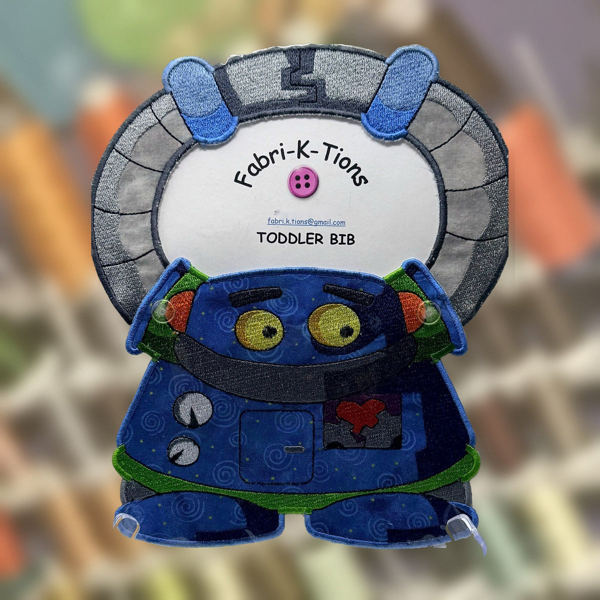 Toddler Bibs - Series 1, robot design, handmade by Fabri-K-Tions in Louisville, KY