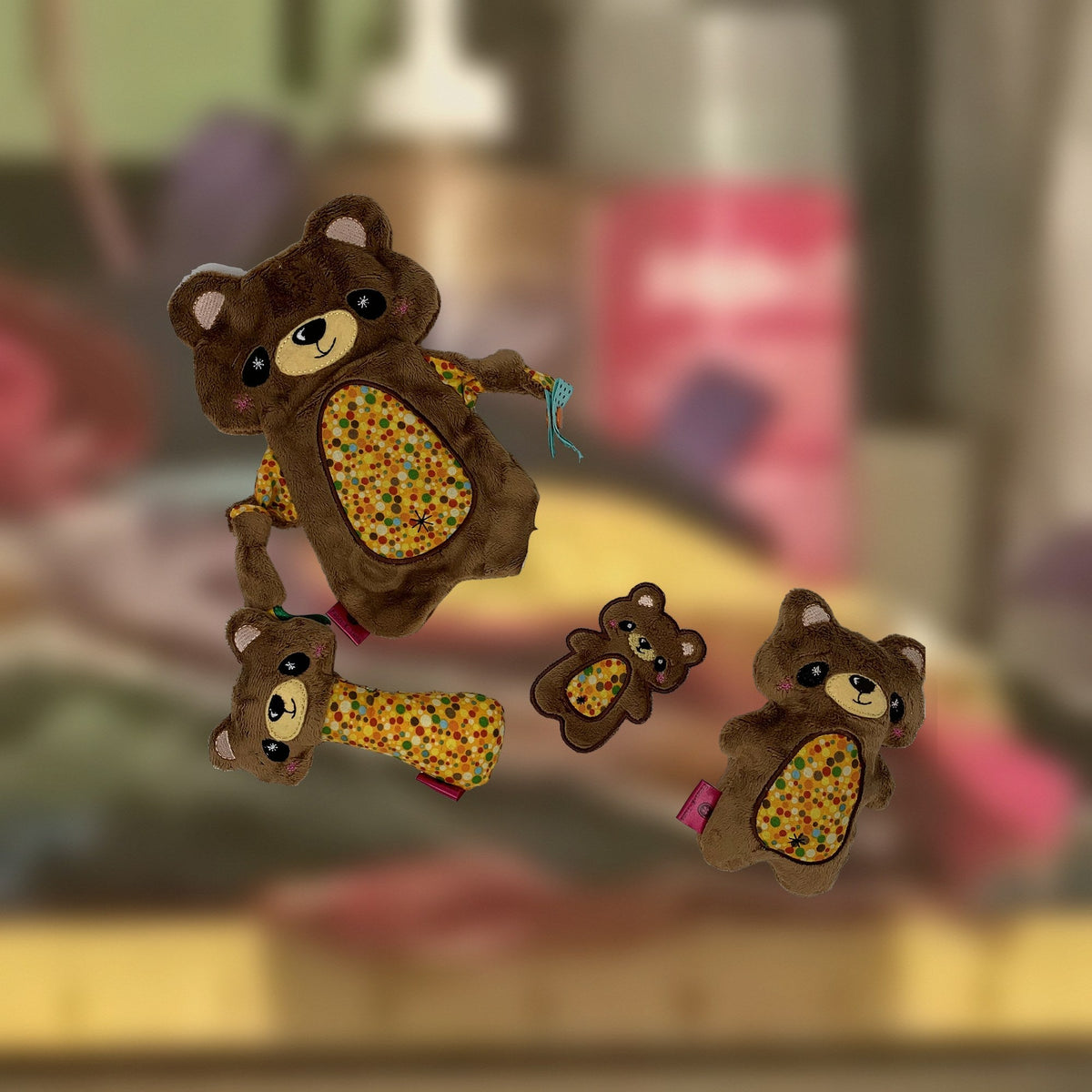 Bear baby lovey gift set with blanket, plushie, rattle and bib, handmade in Louisville, KY