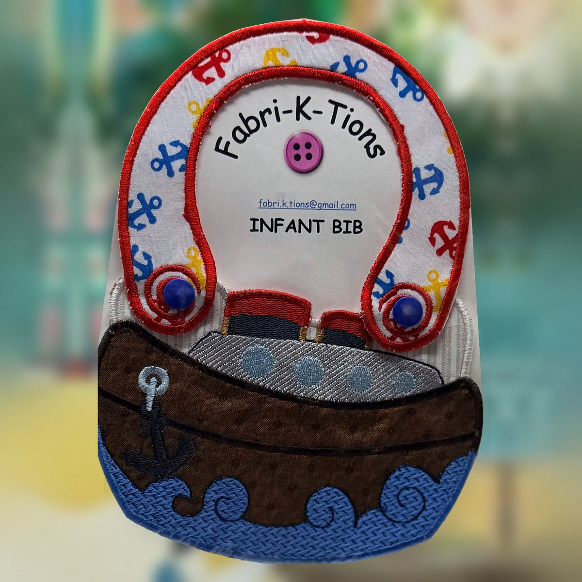 Infant Bibs - Series 1, boat design, handmade by Fabri-K-Tions in Louisville, KY