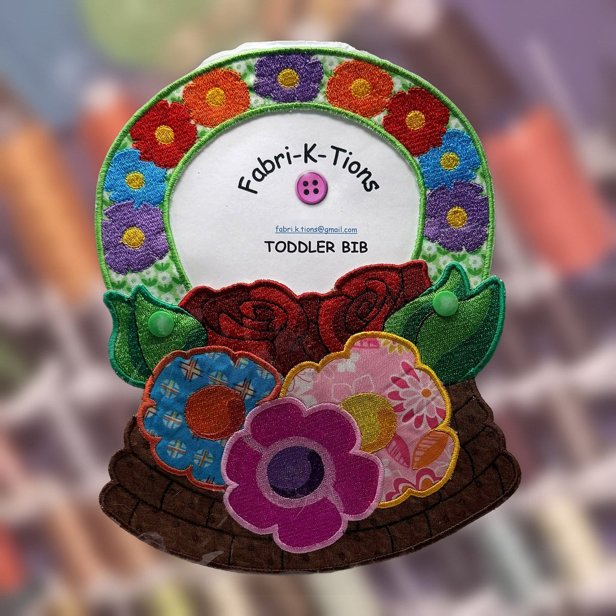 Toddler Bibs - Series 2, flower garden design, handmade by Fabri-K-Tions in Louisville, KY
