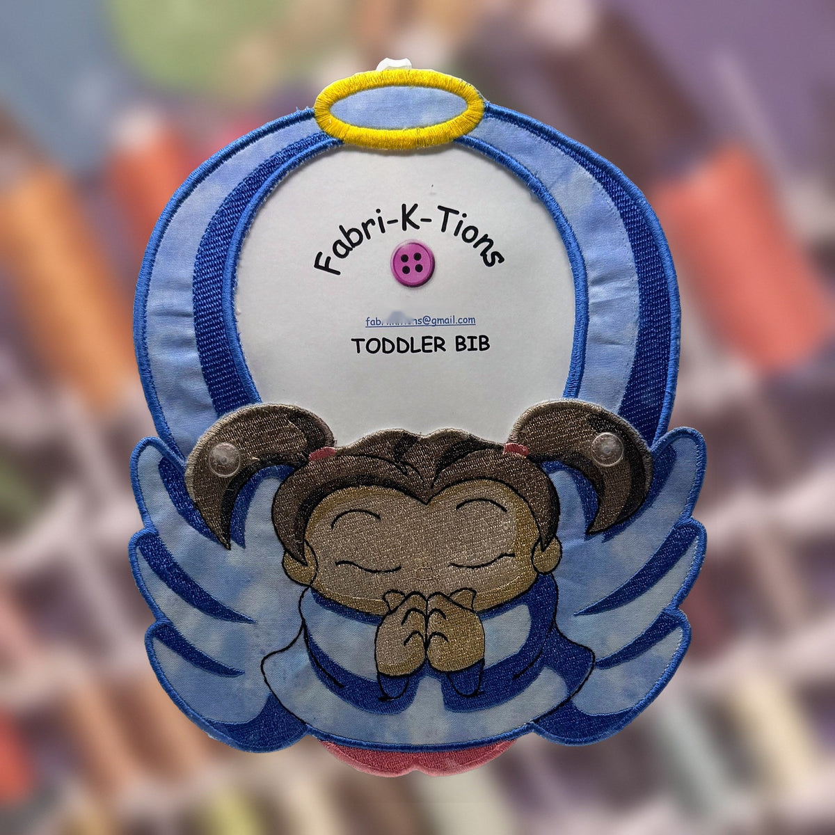 Toddler Bibs - Series 2, angel design, lighter skin tone, handmade by Fabri-K-Tions in Louisville, KY