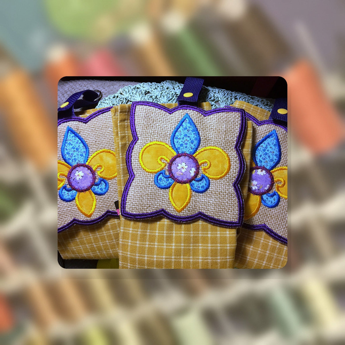 Fleur De Lis towel topper with a removable tea towel, handmade in Louisville, KY
