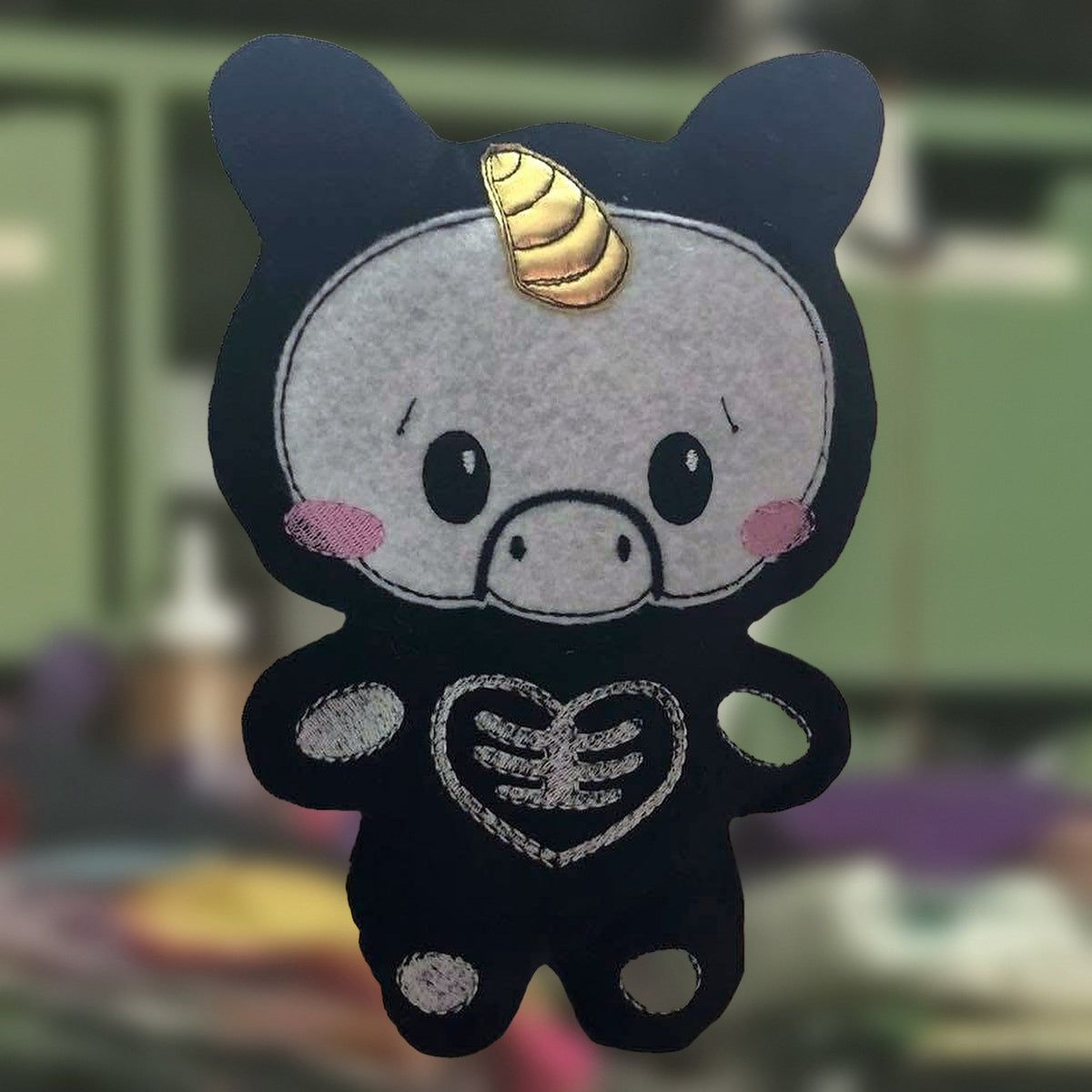 Skelly Unicorn plushie, handmade in Louisville, KY