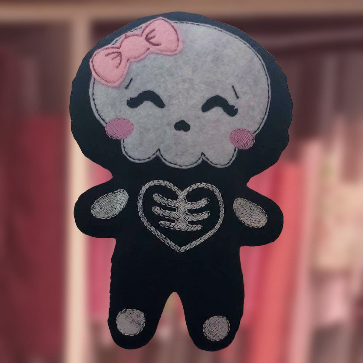 Skelly Girl plushie, handmade in Louisville, KY