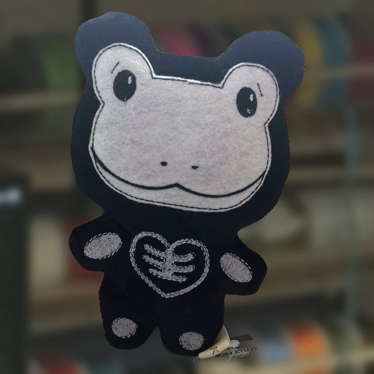 Skelly Frog plushie, handmade in Louisville, KY