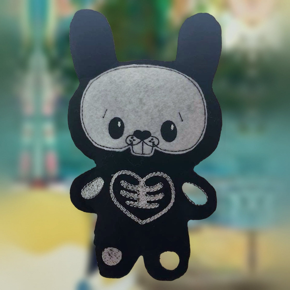 Skelly Bunny plushie, handmade in Louisville, KY