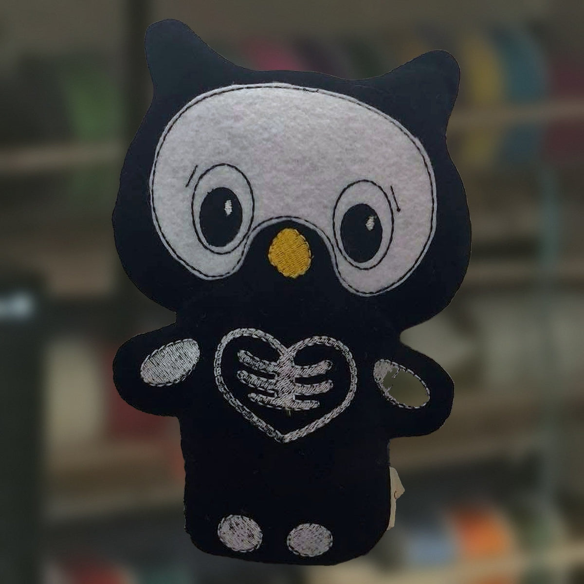 Skelly Owl plushie, handmade in Louisville, KY