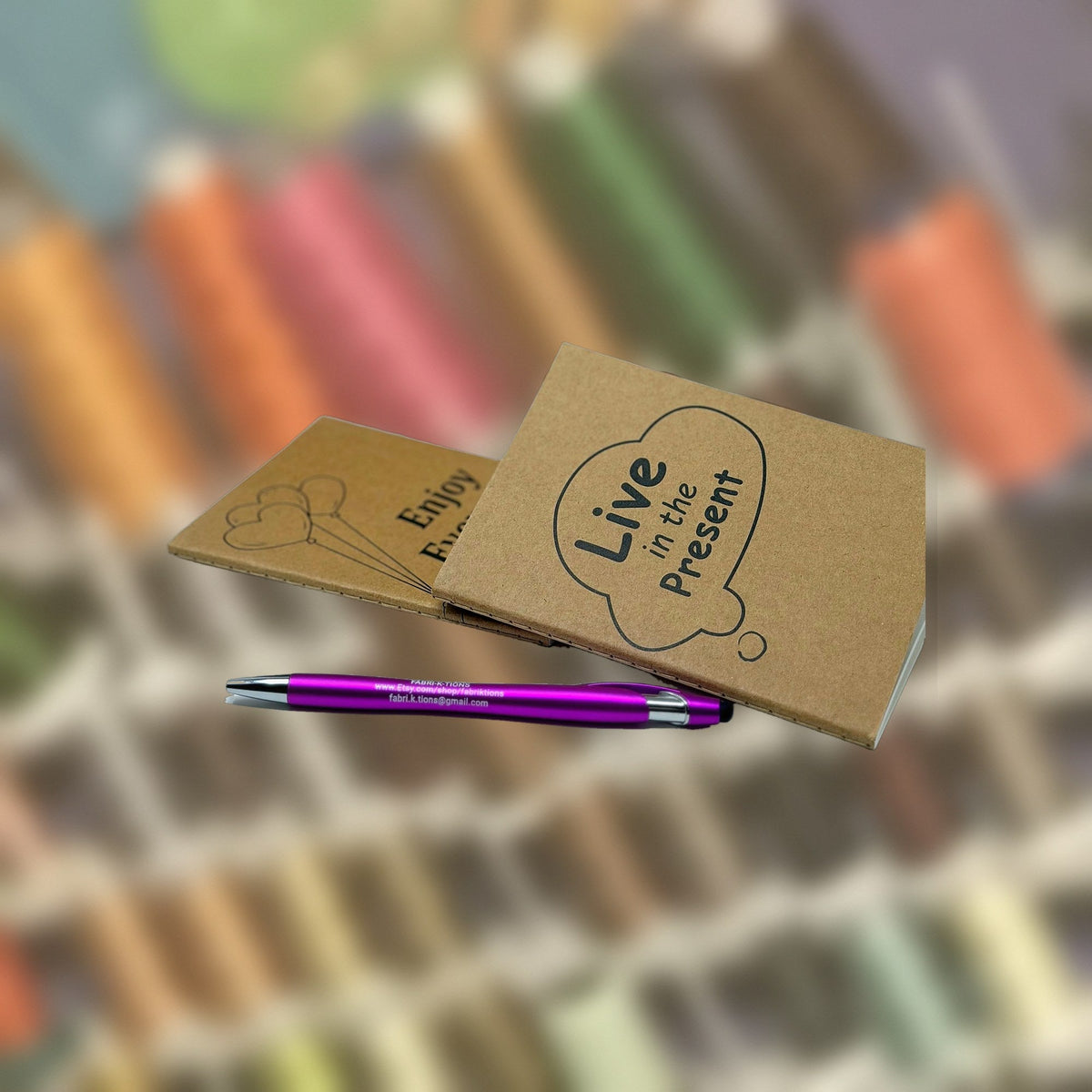 Inside a Fabri-K-Tions notebook cover: A6 notebook and pen included